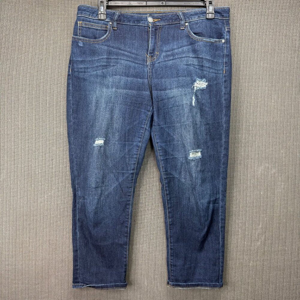 Jennifer Lopez Womens Size 8S Boyfriend Distressed Mid Rise Jeans Dark Wash